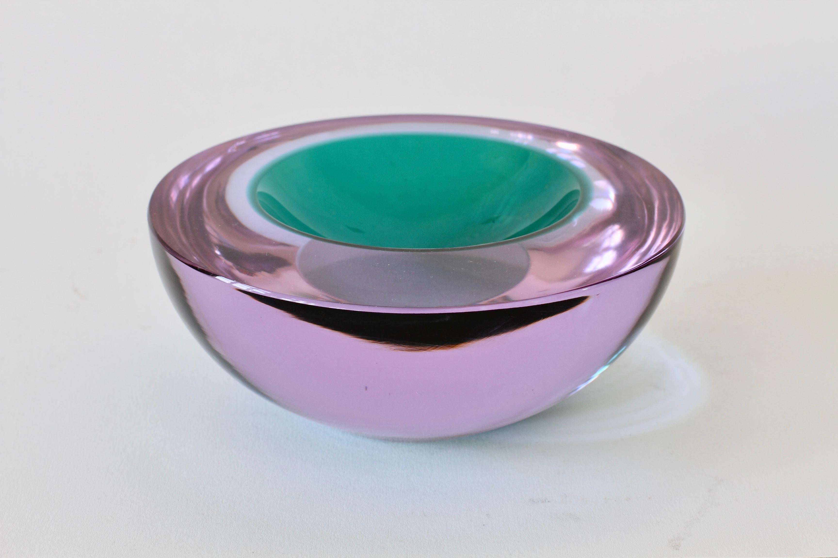 Blown Glass Large Italian Alexandrite and Green Sommerso Murano Glass Bowl, Dish or Ashtray For Sale