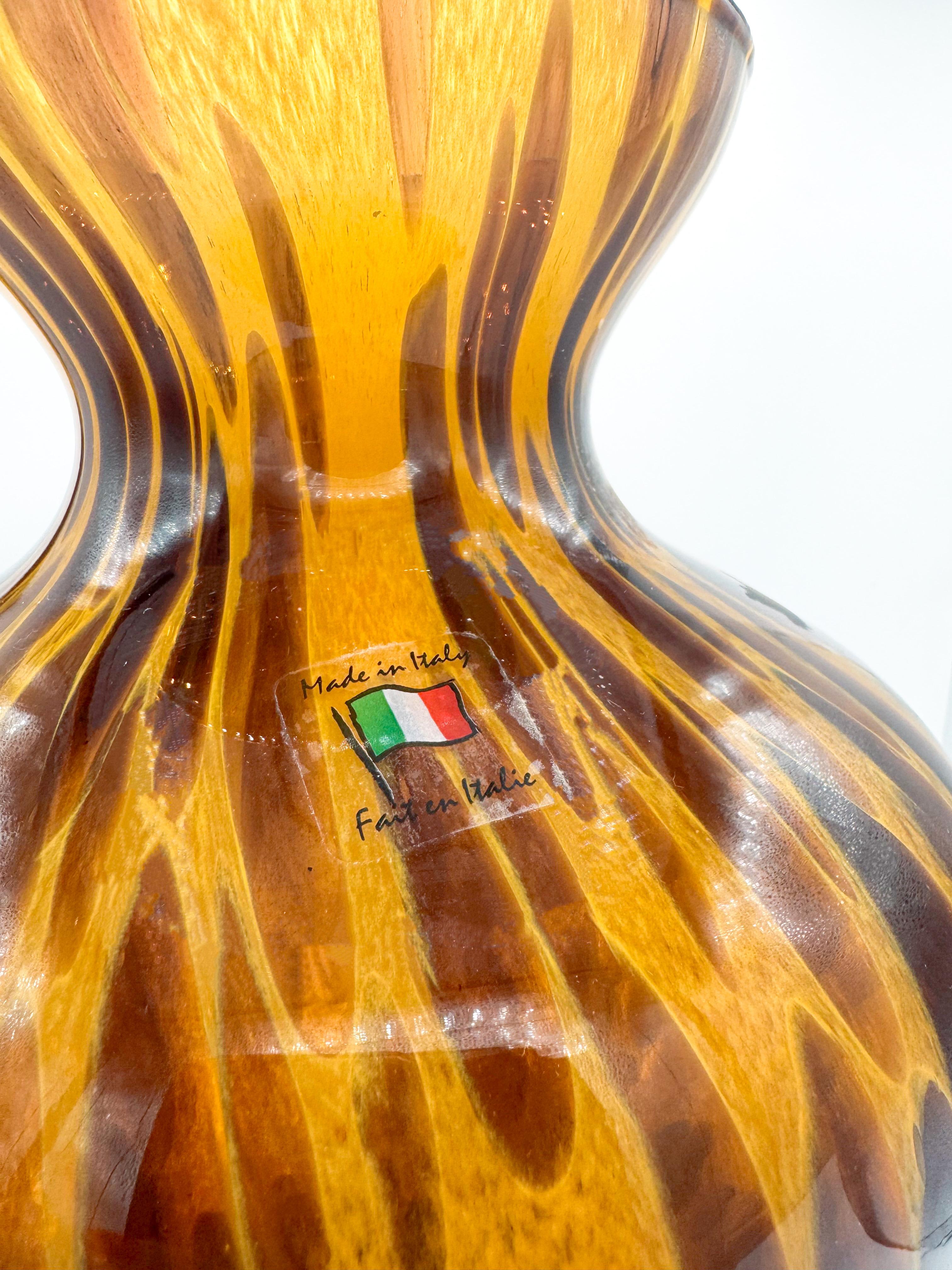 Hand-Crafted Large Italian Amber Tortoiseshell Murano Glass Vase by Maestri Vetrai, 1970s MCM