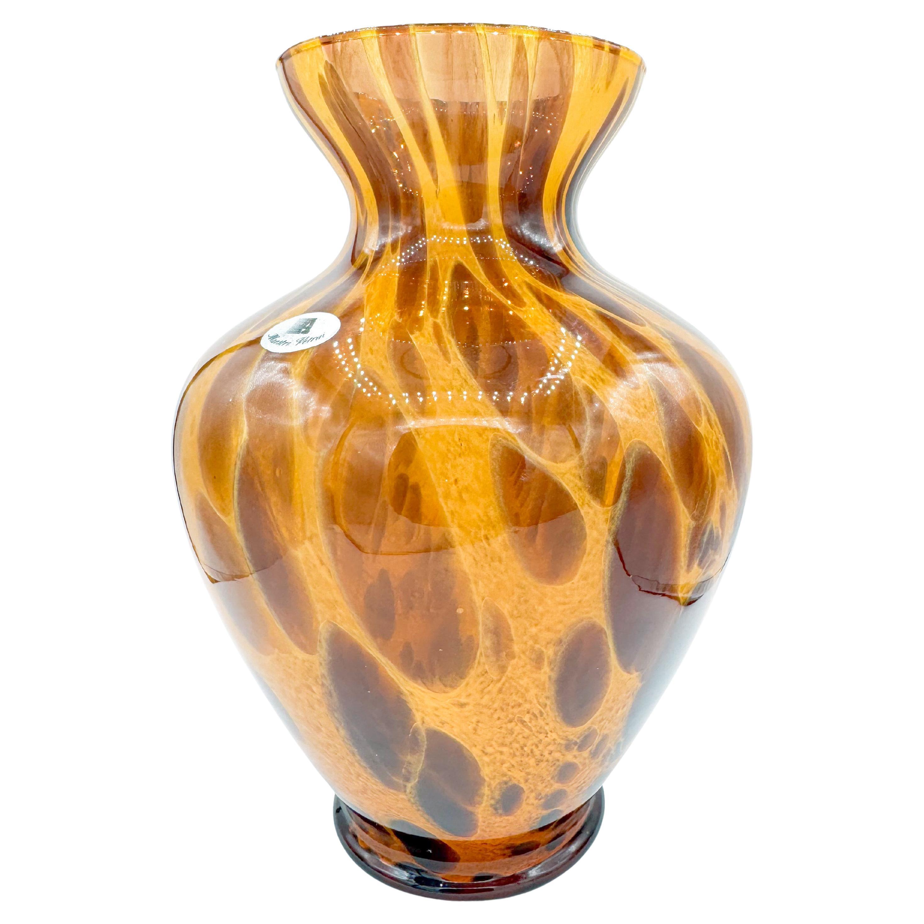 Large Italian Amber Tortoiseshell Murano Glass Vase by Maestri Vetrai, 1970s MCM