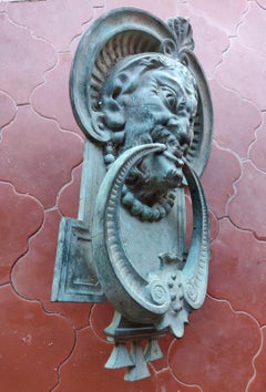 Large Italian Antique Monumental Bronze Demon / Devilish Sculpture Door Knocker