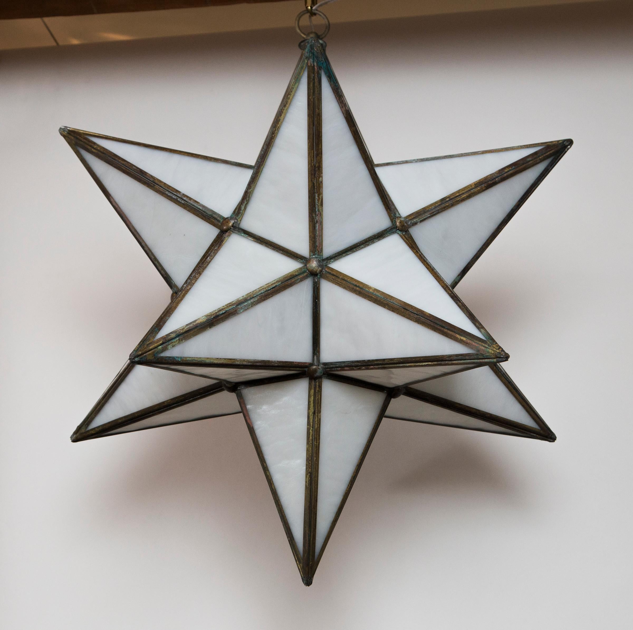 Modern Large Italian Antiqued Brass Star Lantern/ Pair Available