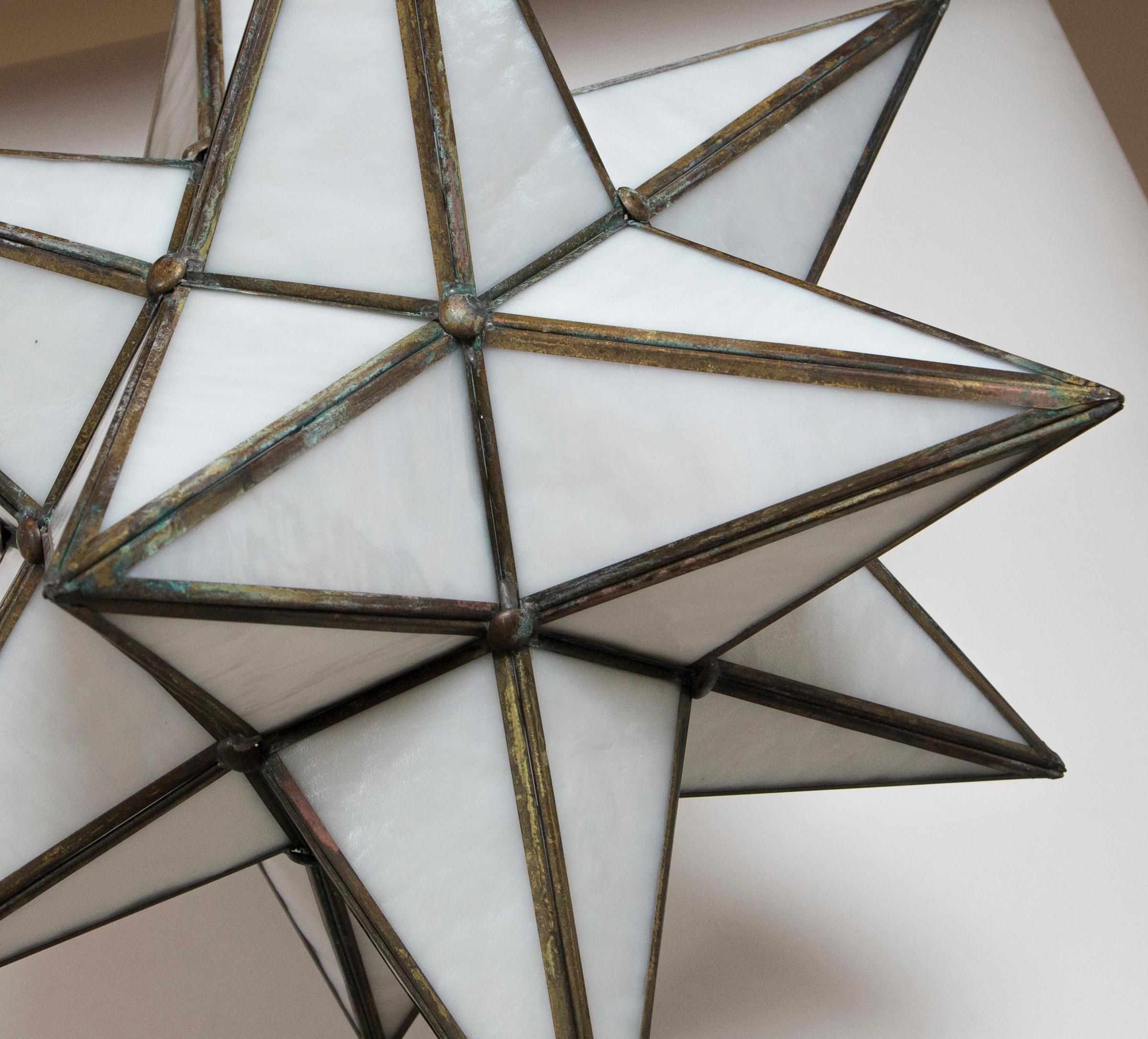 Large Italian Antiqued Brass Star Lantern/ Pair Available 2