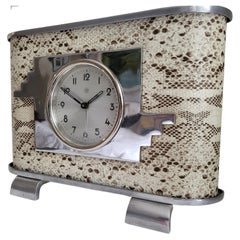 Vintage Large Italian Art Deco Aluminum, Chrome & Faux Python Alarm Clock