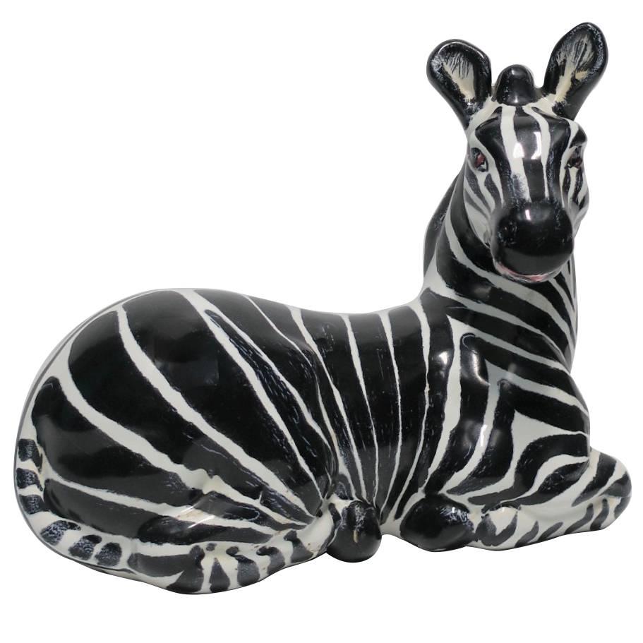 Italian Black and White Zebra Animal Sculpture in the Art Deco Style, ca. 1970s