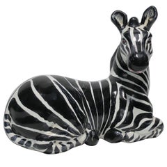 Sculpture italienne d'animaux zébrés noirs et blancs dans le style Art Déco:: vers 1970