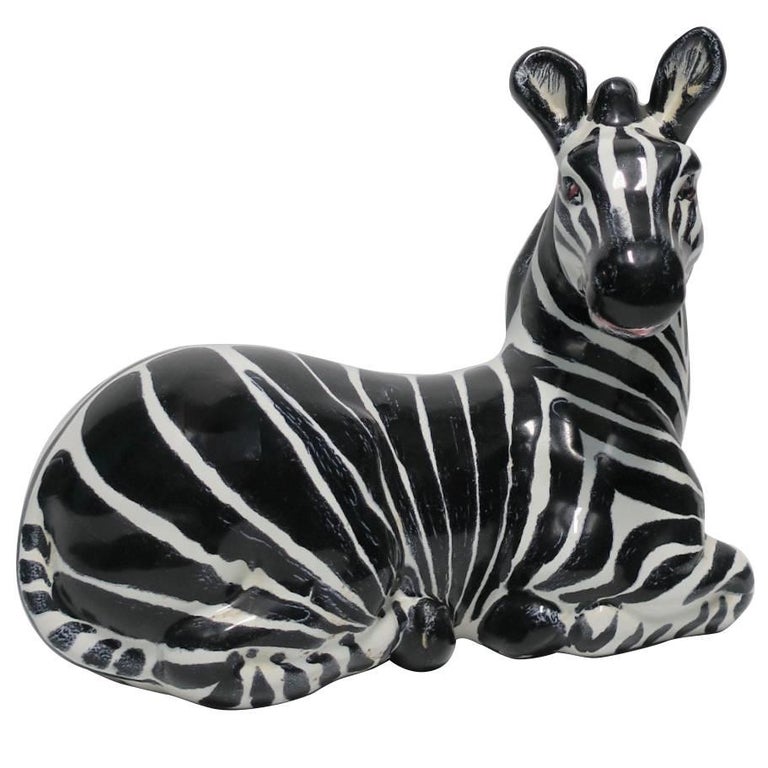 Large Italian Art Deco Black and White Zebra Sculpture For Sale at 1stdibs