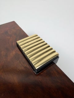Grande scatola Art Deco italiana in radica di noce con accenti in ottone ed ebano, anni '30