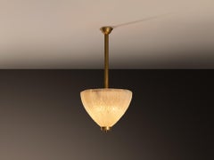 Large Italian Art Deco Pendant Lamp with Iridescent Opal Glow Glass￼