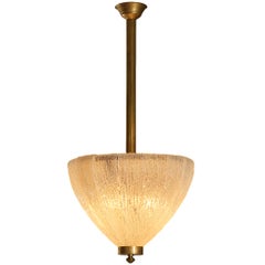 Large Italian Art Deco Pendant Lamp with Iridescent Opal Glow Glass￼