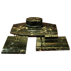 Large Italian Art Deco Portoro Marble 3-Piece Desk Set