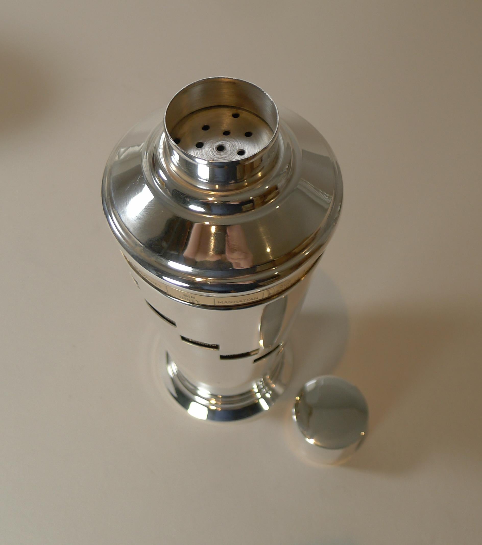 Mid-20th Century Large Italian Art Deco Silver & Gold Plated Menu / Recipe Cocktail Shaker