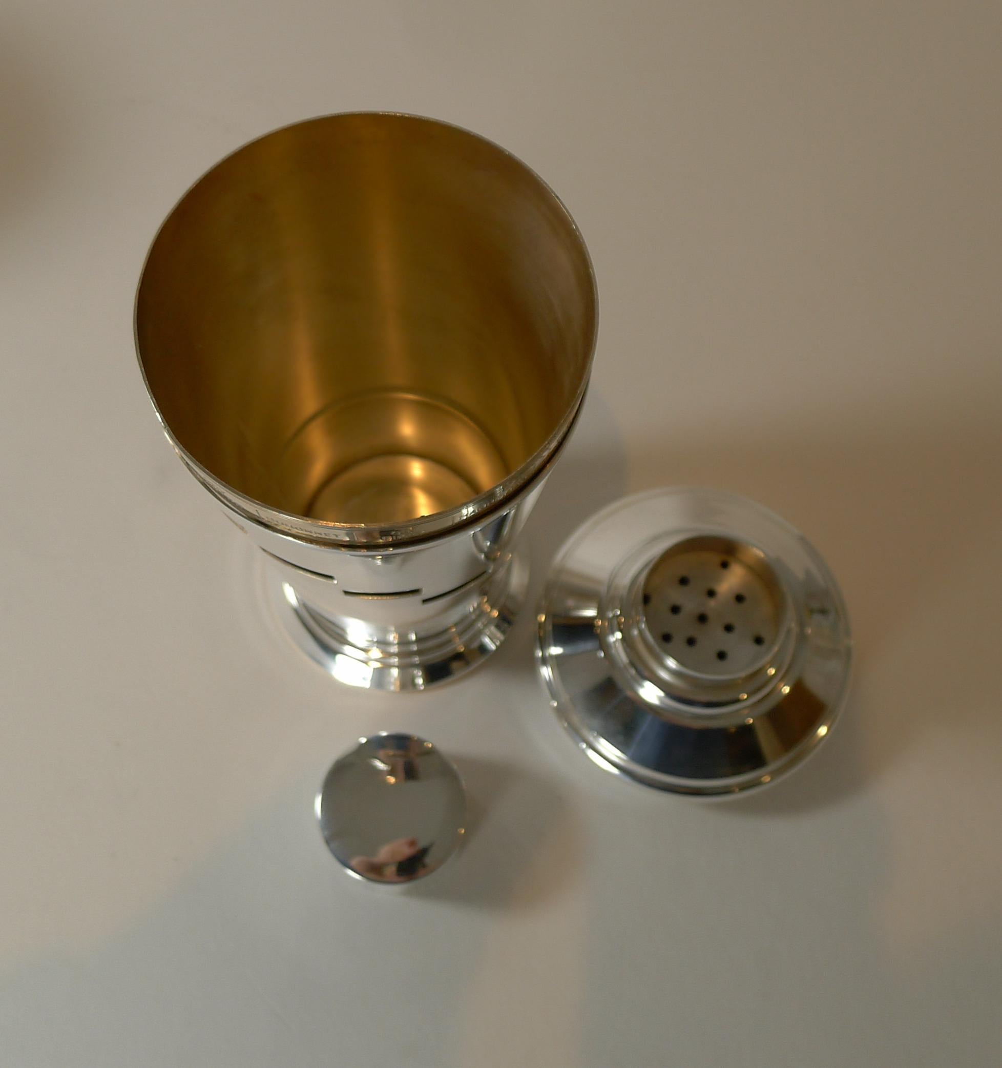 Large Italian Art Deco Silver & Gold Plated Menu / Recipe Cocktail Shaker 1