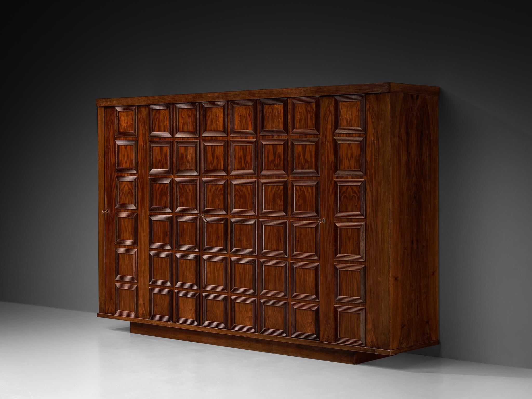 Large Italian Art Deco Wardrobe or Highboard in Walnut 1940s For Sale 1
