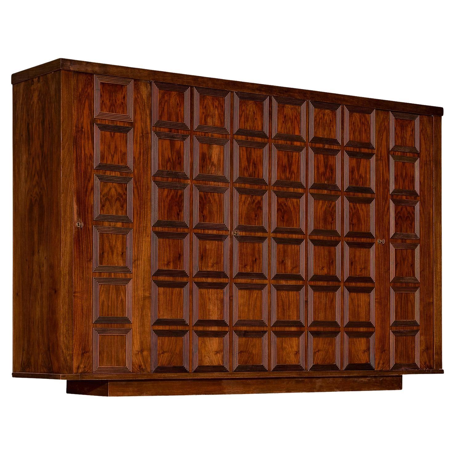 Large Italian Art Deco Wardrobe or Highboard in Walnut 1940s For Sale