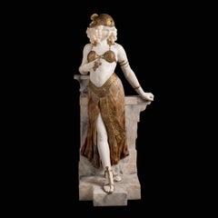 Gran escultura italiana de Cleopatra en estilo Art Nouveau, tallada en alabastro, obra de Giuseppe Gambogi