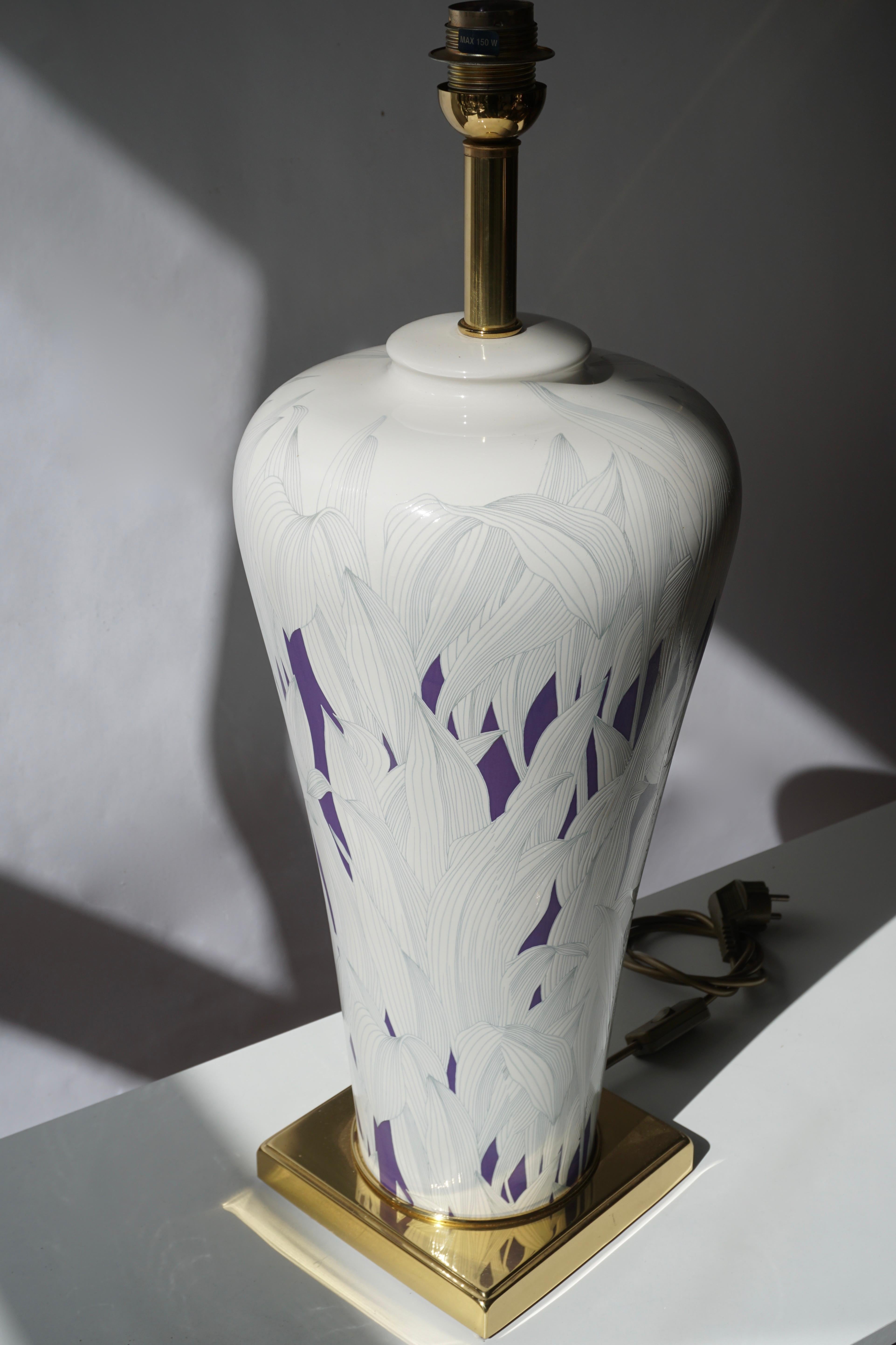 Grande lampe de table italienne de style Hollywood Regency en laiton et céramique:: 1970 en vente 3
