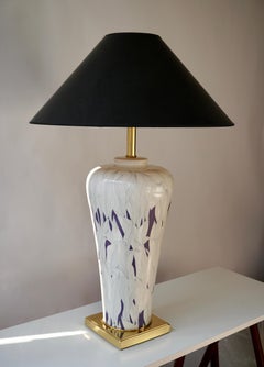 Large Italian Hollywood Regency Style Brass and Ceramic Table Lamp, 1970s