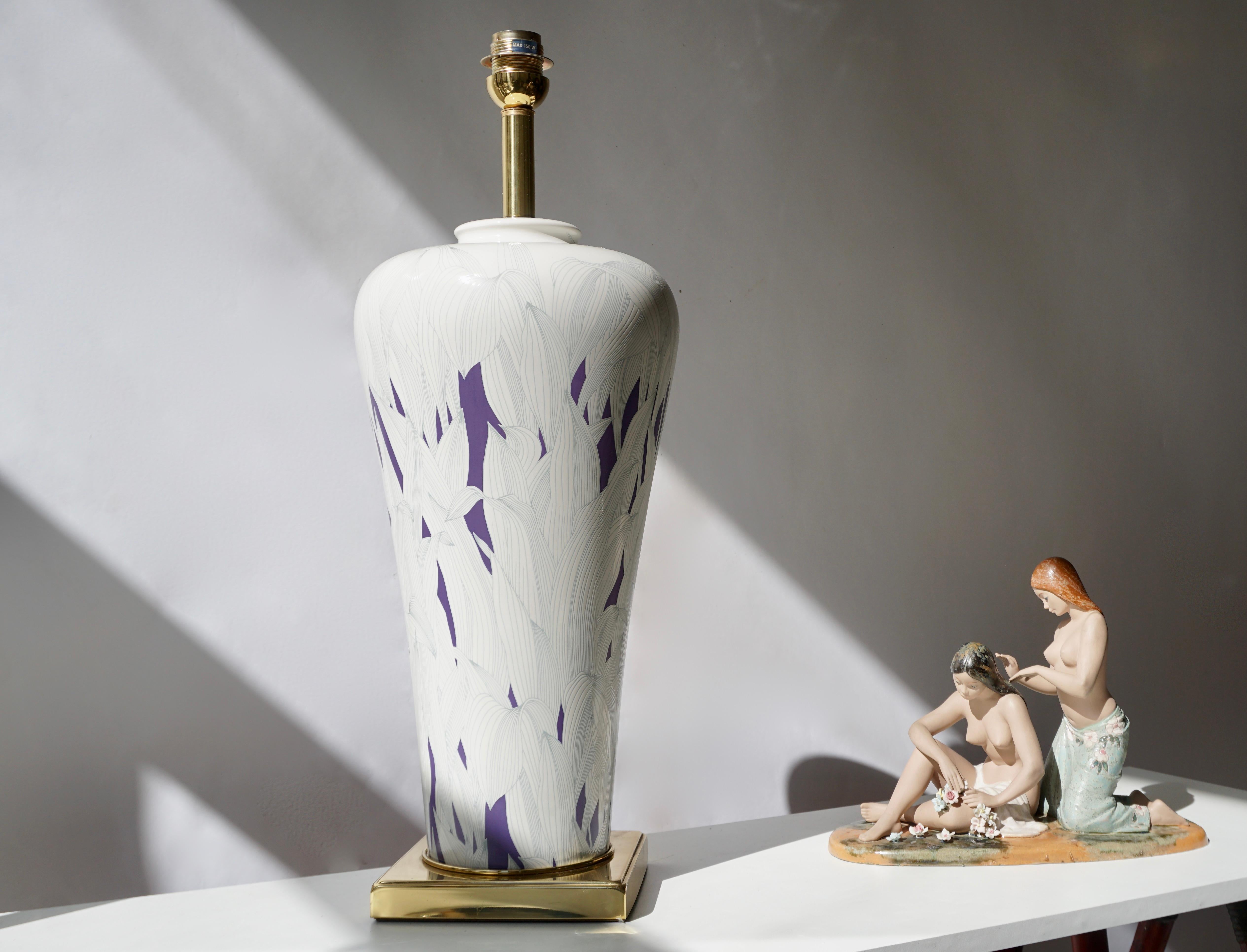 Grande lampe de table italienne de style Hollywood Regency en laiton et céramique:: 1970 en vente 5