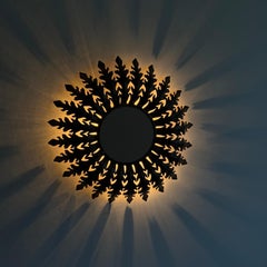 Grande specchio fitomorfo italiano retroilluminato in metallo verniciato, anni '70