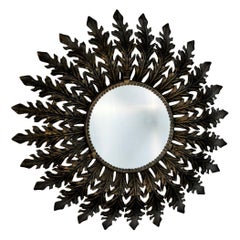 Grande specchio fitomorfo italiano retroilluminato in metallo verniciato, anni '70