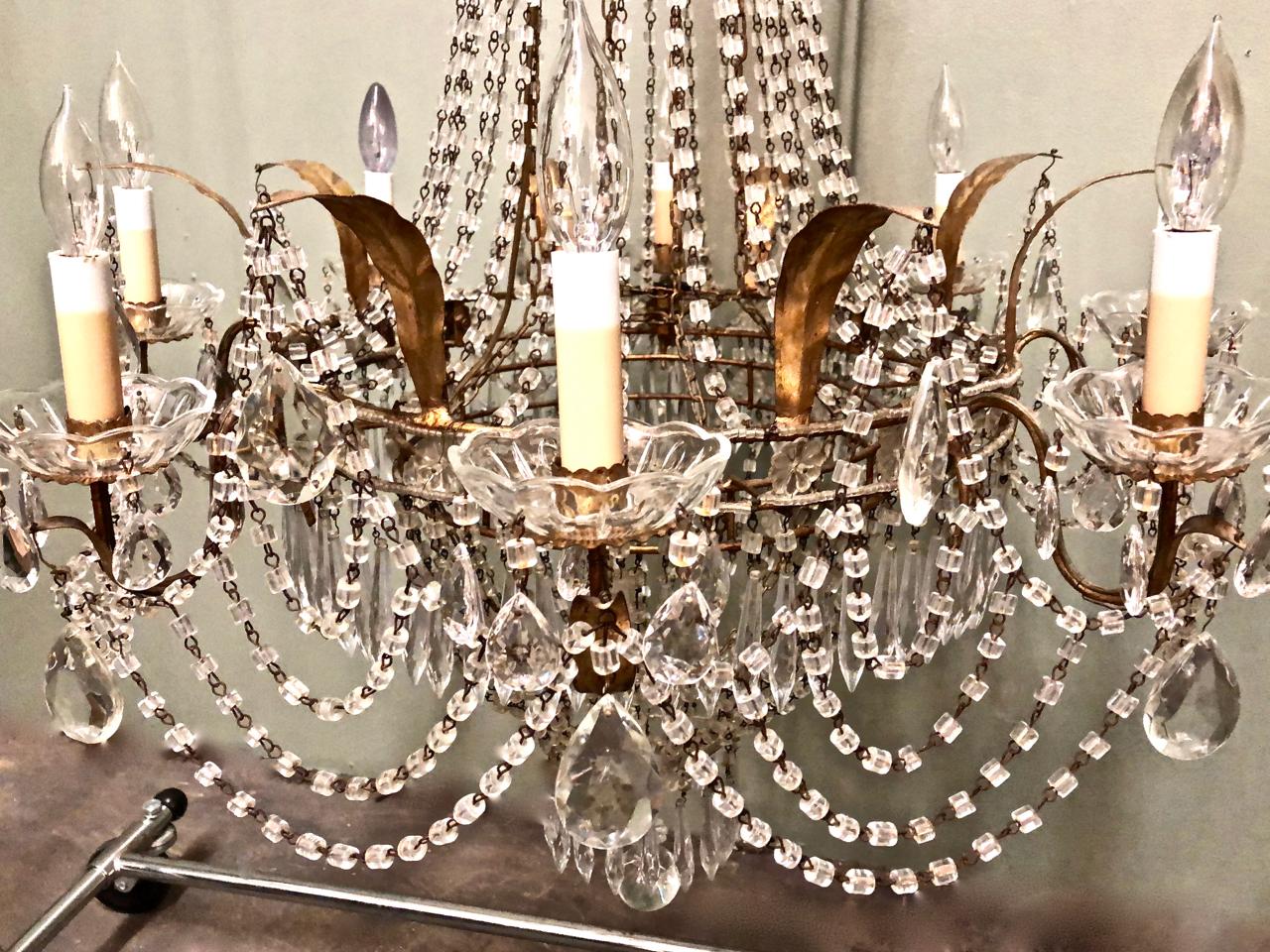 Large Italian Baltic Style Beaded Chandelier In Good Condition For Sale In Pasadena, CA