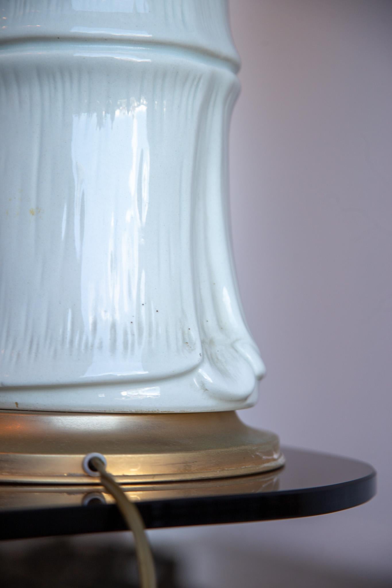 Late 20th Century Large Italian Bamboo-Form Ceramic Table Lamp For Sale