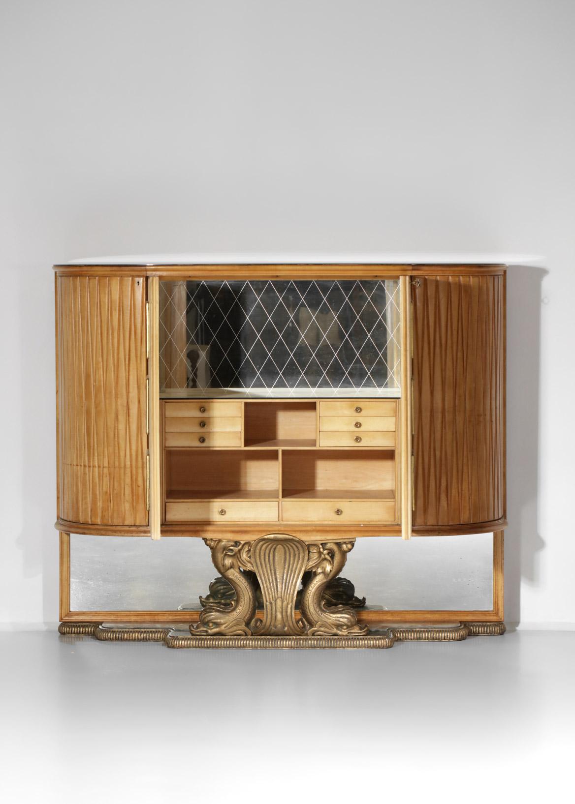 Large Italian Bar Furniture by Osvaldo Borsani in Wood and Parchment 1940, E379 2