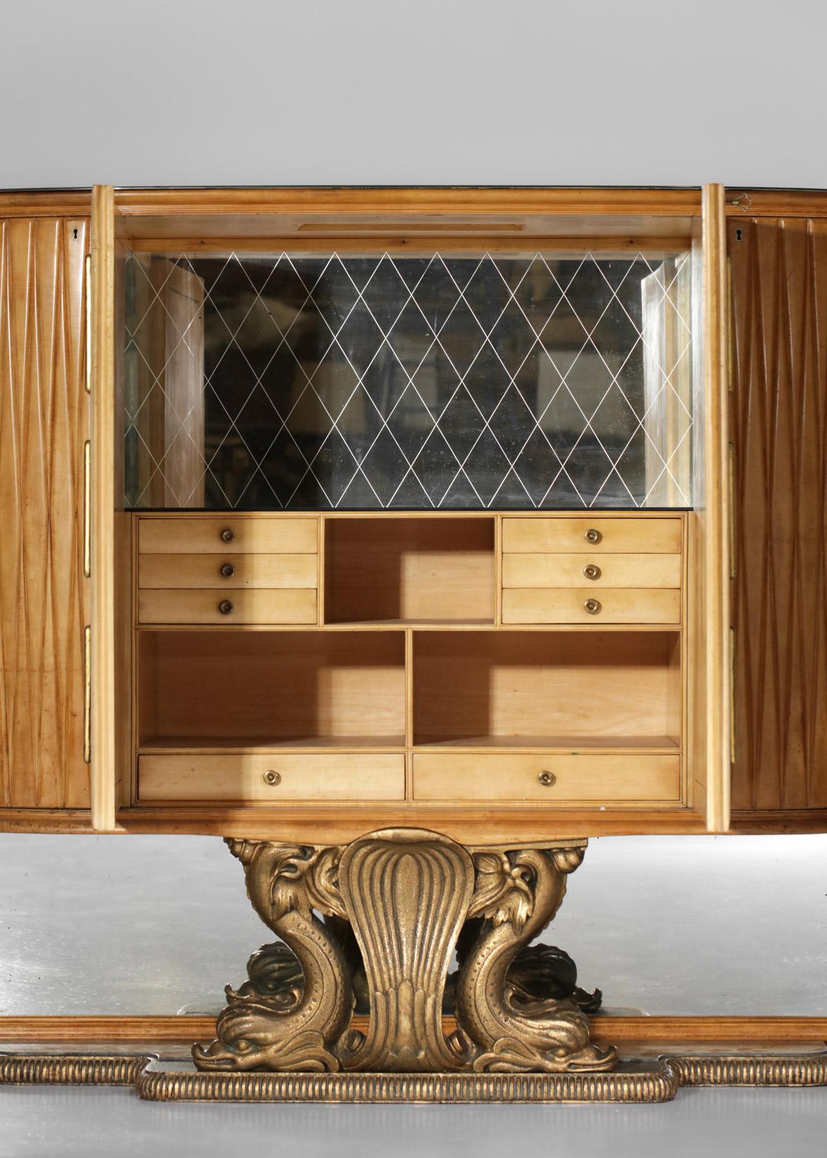 Large Italian Bar Furniture by Osvaldo Borsani in Wood and Parchment 1940, E379 3