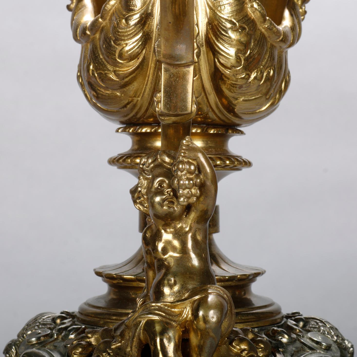 Metal Large Italian Baroque Caduceus Partial Gilt Bronze Ewer Lamp Base, 20th Century
