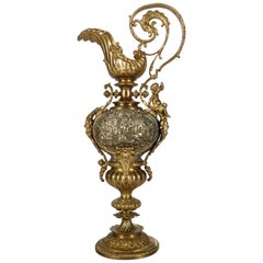 Large Italian Baroque Caduceus Partial Gilt Bronze Ewer Lamp Base, 20th Century