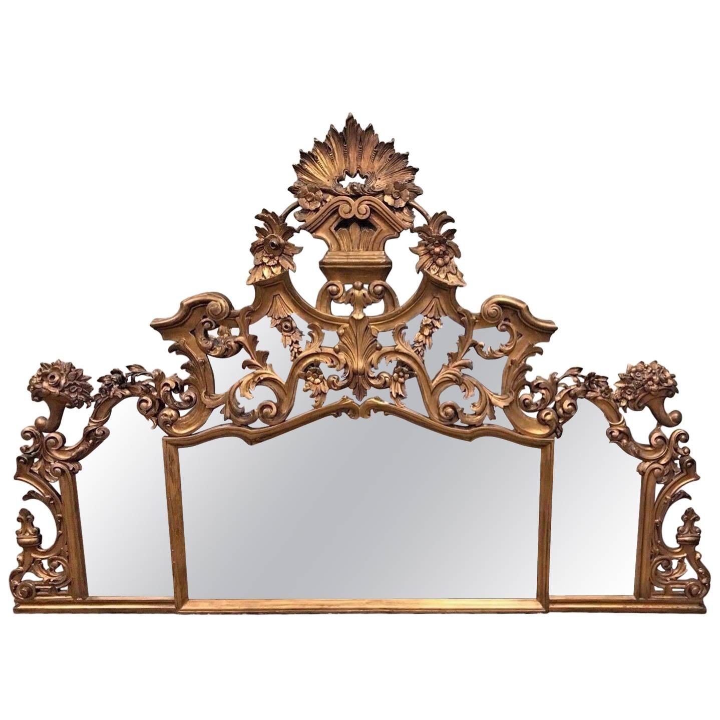 Large Italian Baroque Giltwood Mirror