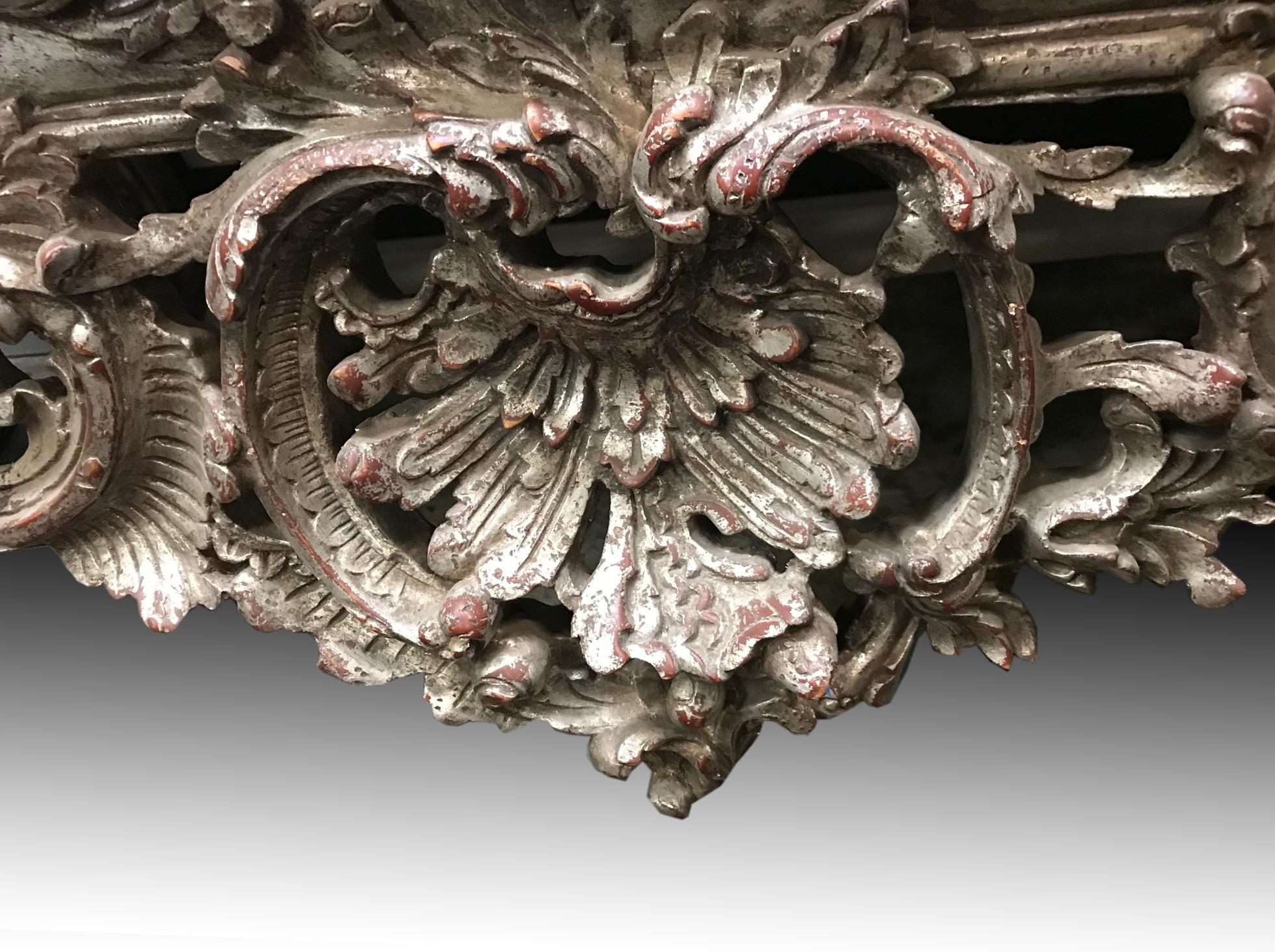 Large Italian Baroque Style Carved Silvered Wood Console For Sale 11