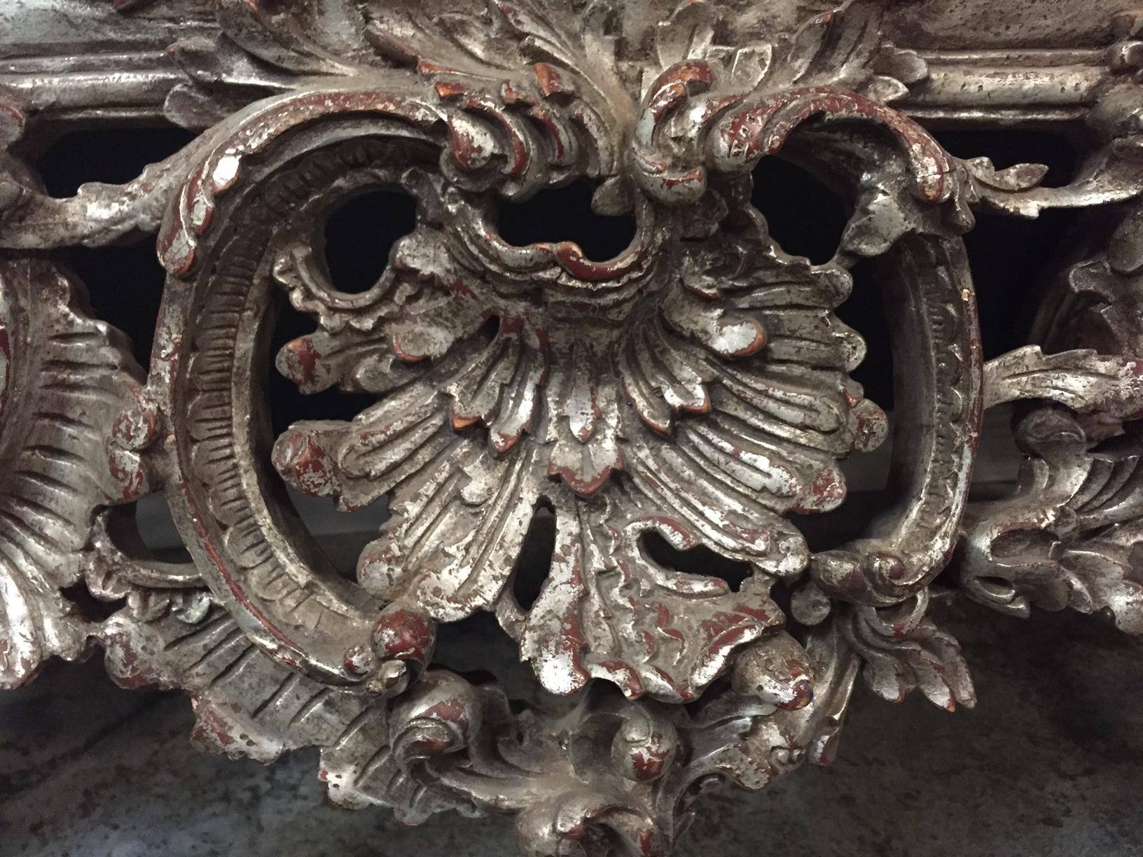 Large Italian Baroque Style Carved Silvered Wood Console For Sale 2
