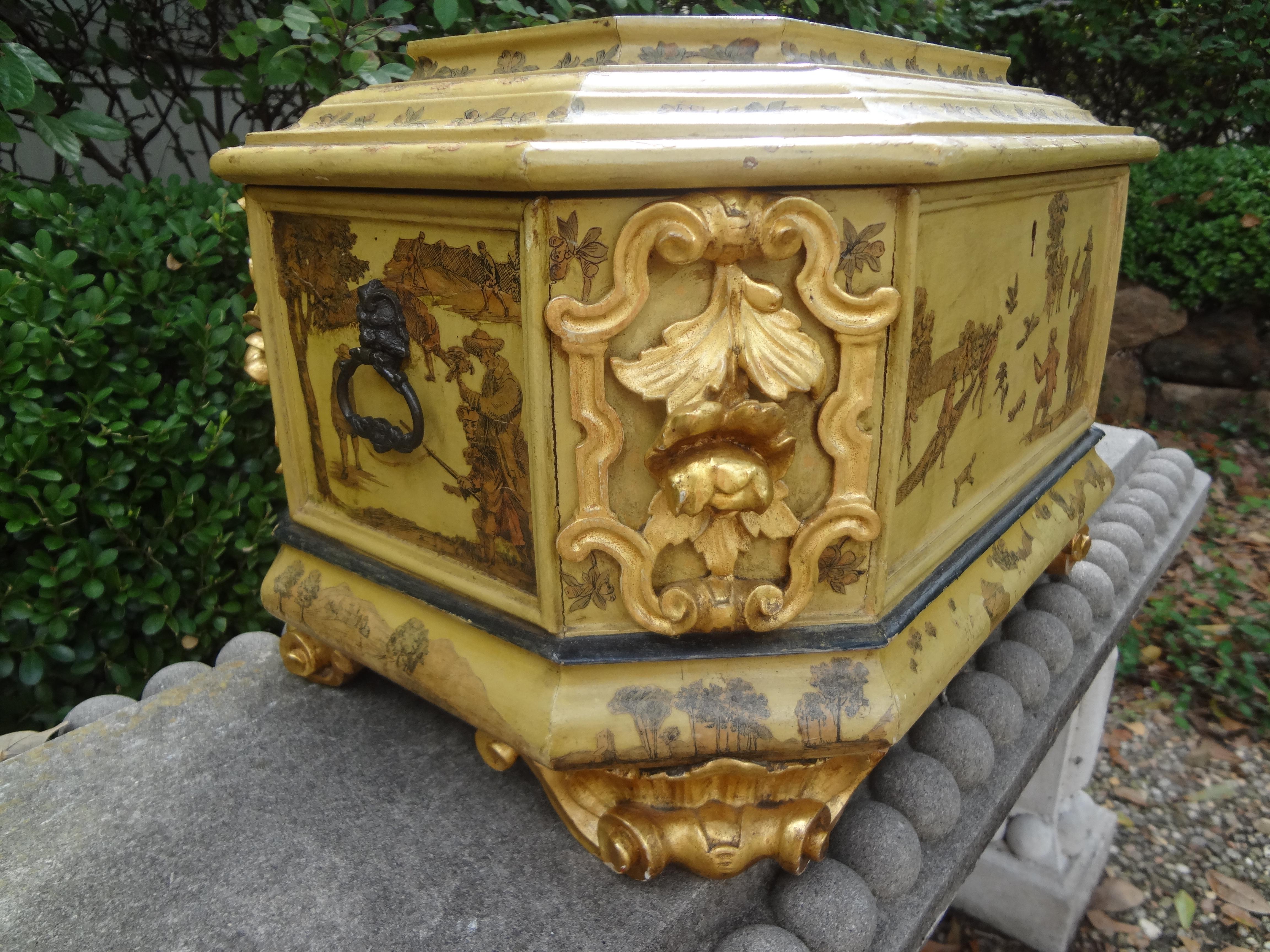 Early 20th Century Large Italian Baroque Style Hand Decorated Giltwood Box