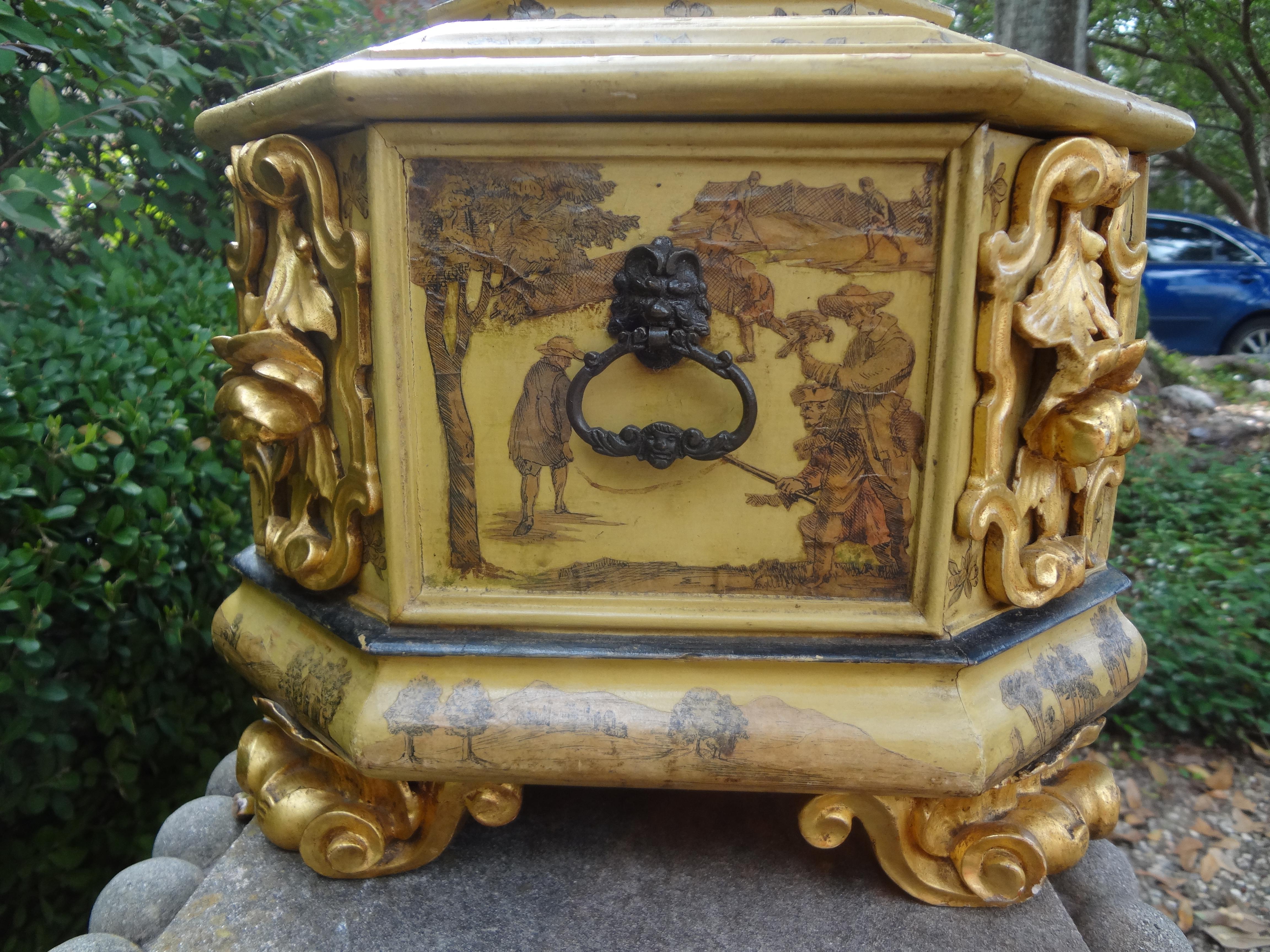 Wood Large Italian Baroque Style Hand Decorated Giltwood Box