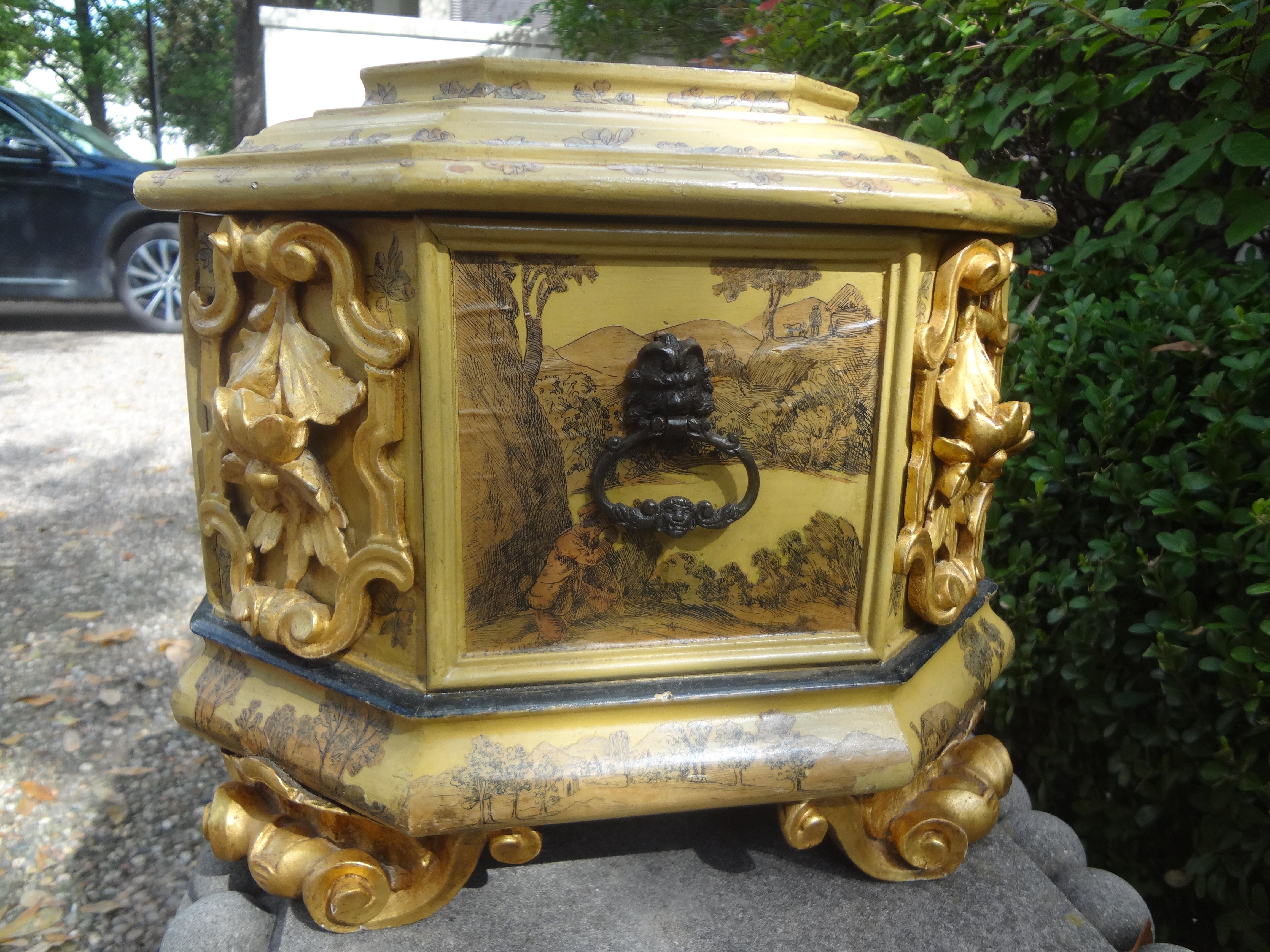 Large Italian Baroque Style Hand Decorated Giltwood Box 1