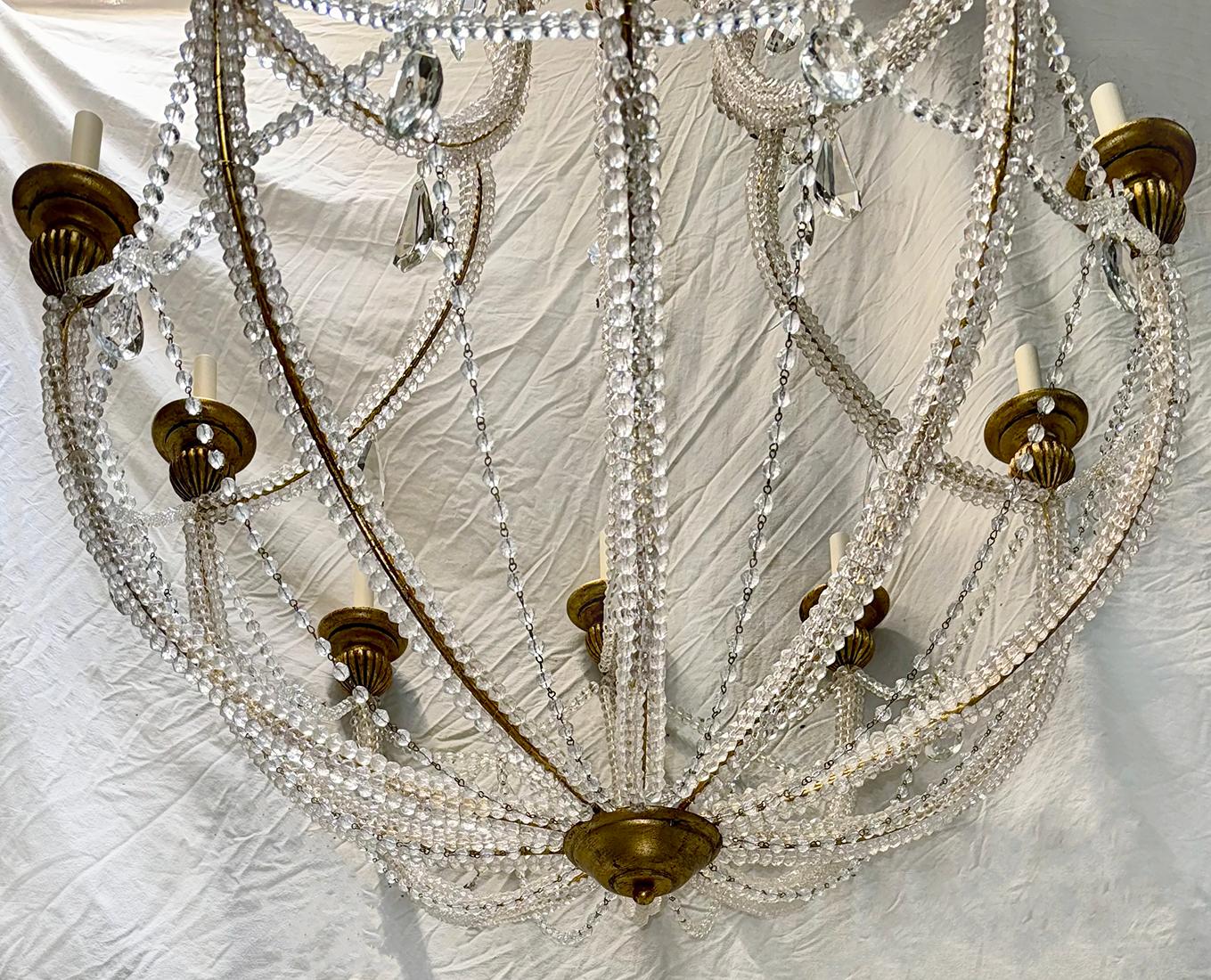 Mid-20th Century Large Italian Beaded Chandelier For Sale