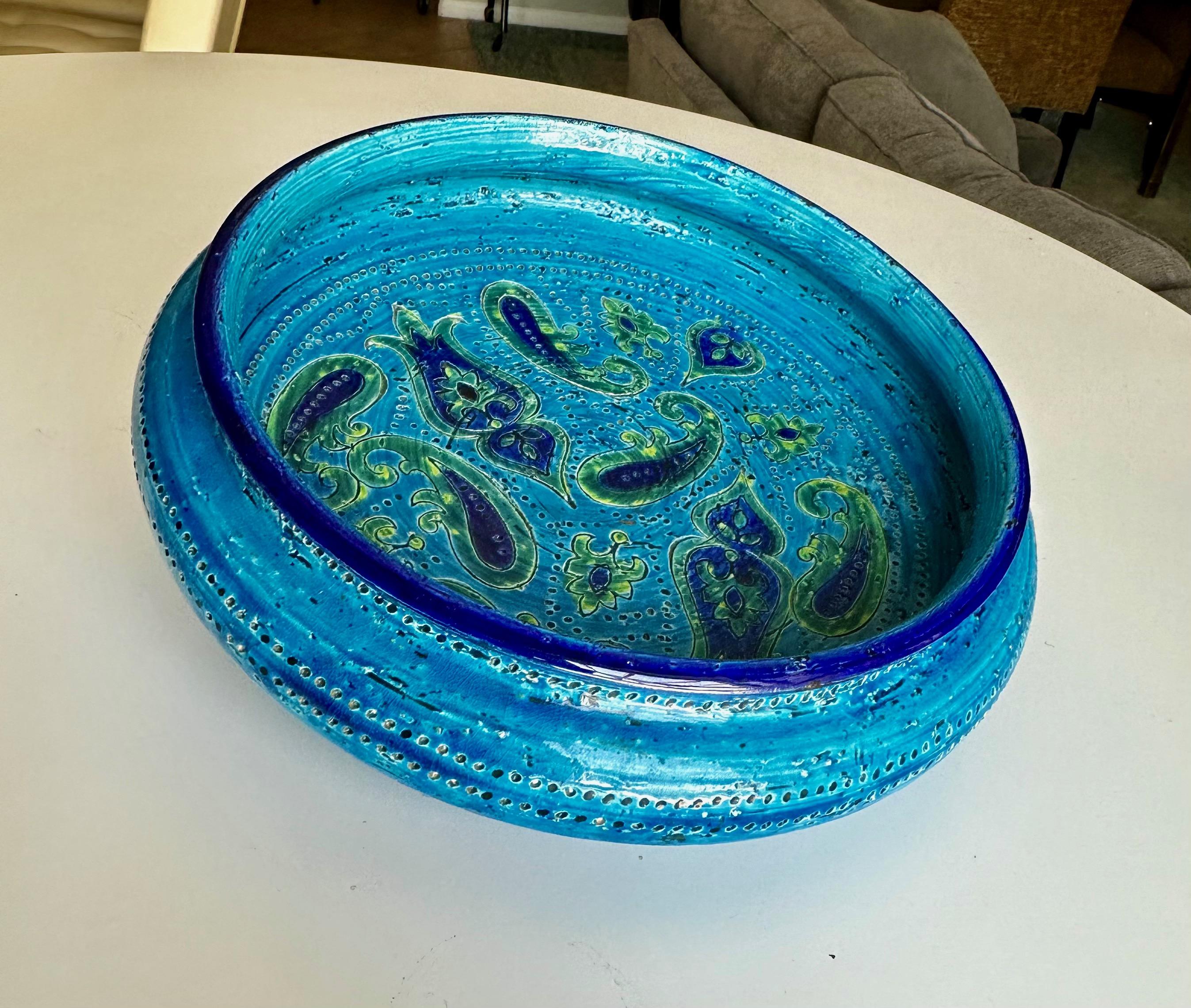 Große glasierte italienische Bitossi Aldo Londi-Schale mit Paisleymuster (Italienisch) im Angebot