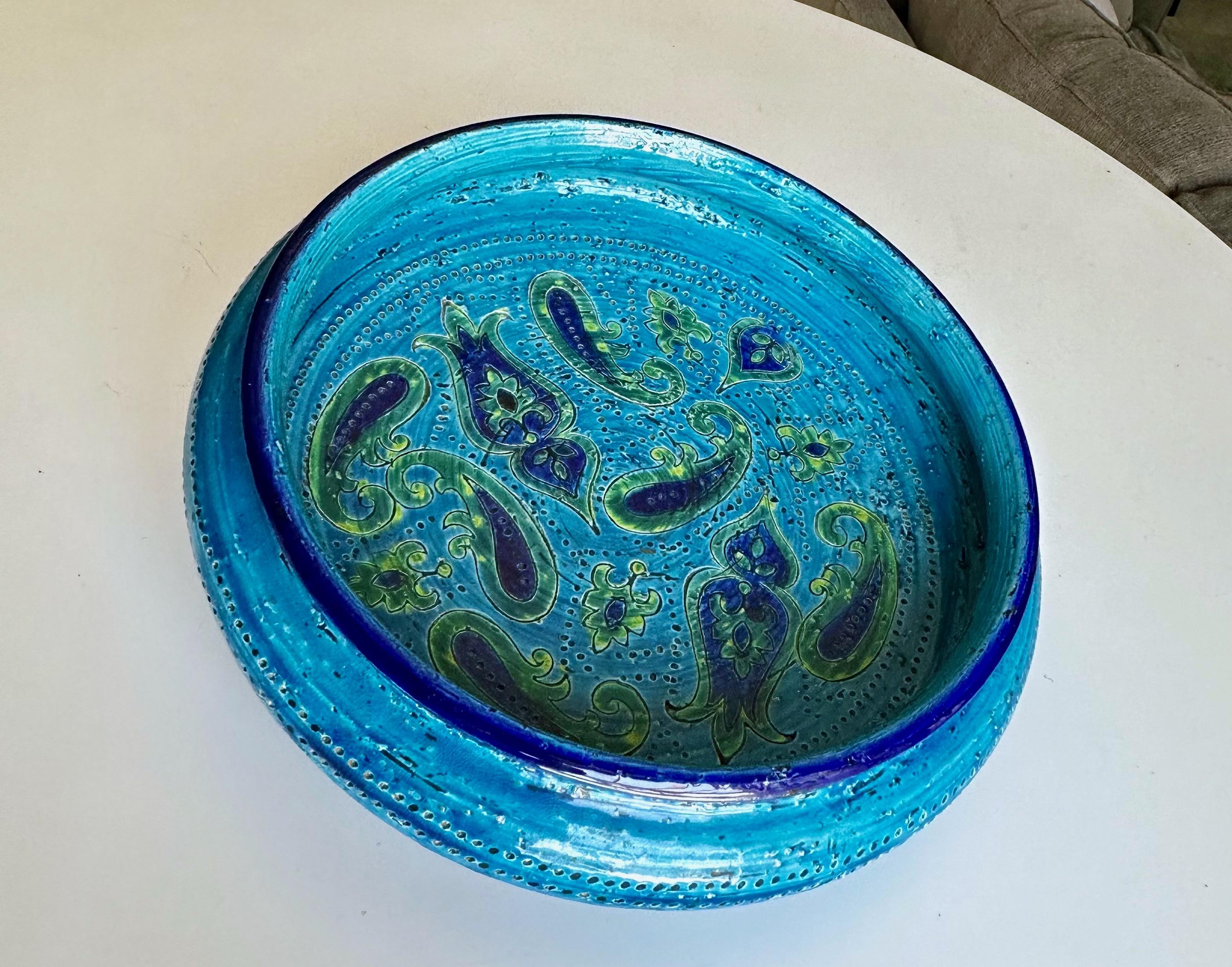 Große glasierte italienische Bitossi Aldo Londi-Schale mit Paisleymuster (Mitte des 20. Jahrhunderts) im Angebot