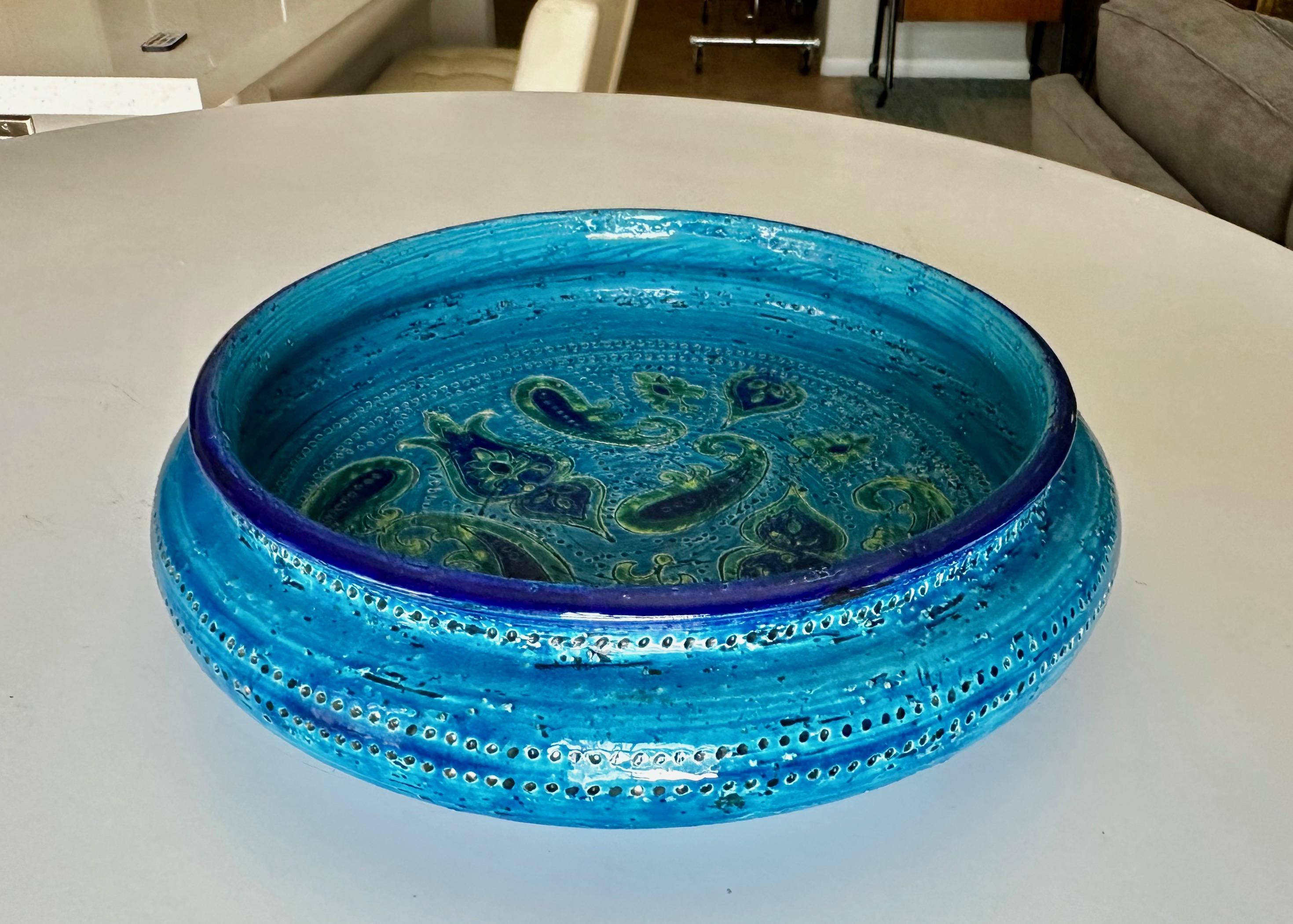 Große glasierte italienische Bitossi Aldo Londi-Schale mit Paisleymuster (Töpferwaren) im Angebot