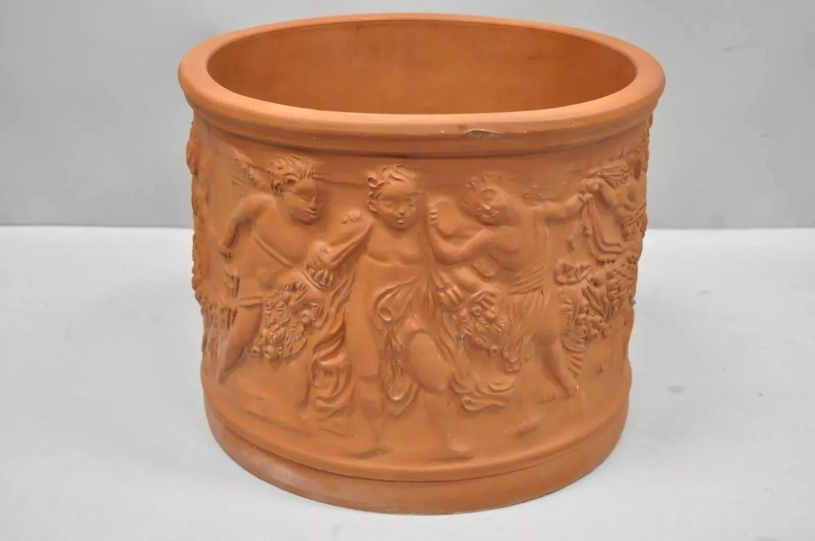 Gran maceta italiana Bitossi de terracota roja Jardinera Putti Querubín en venta 5