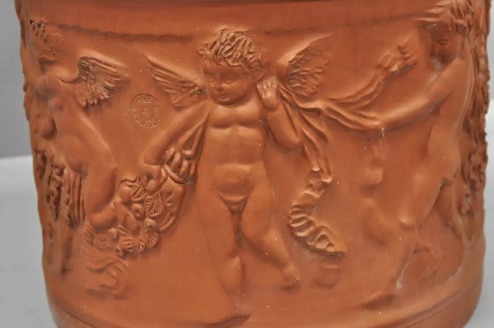Gran maceta italiana Bitossi de terracota roja Jardinera Putti Querubín Desconocido en venta