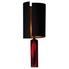 Large Italian Black and Red Glazed Ceramic Table Lamp by Fantoni, 1960s