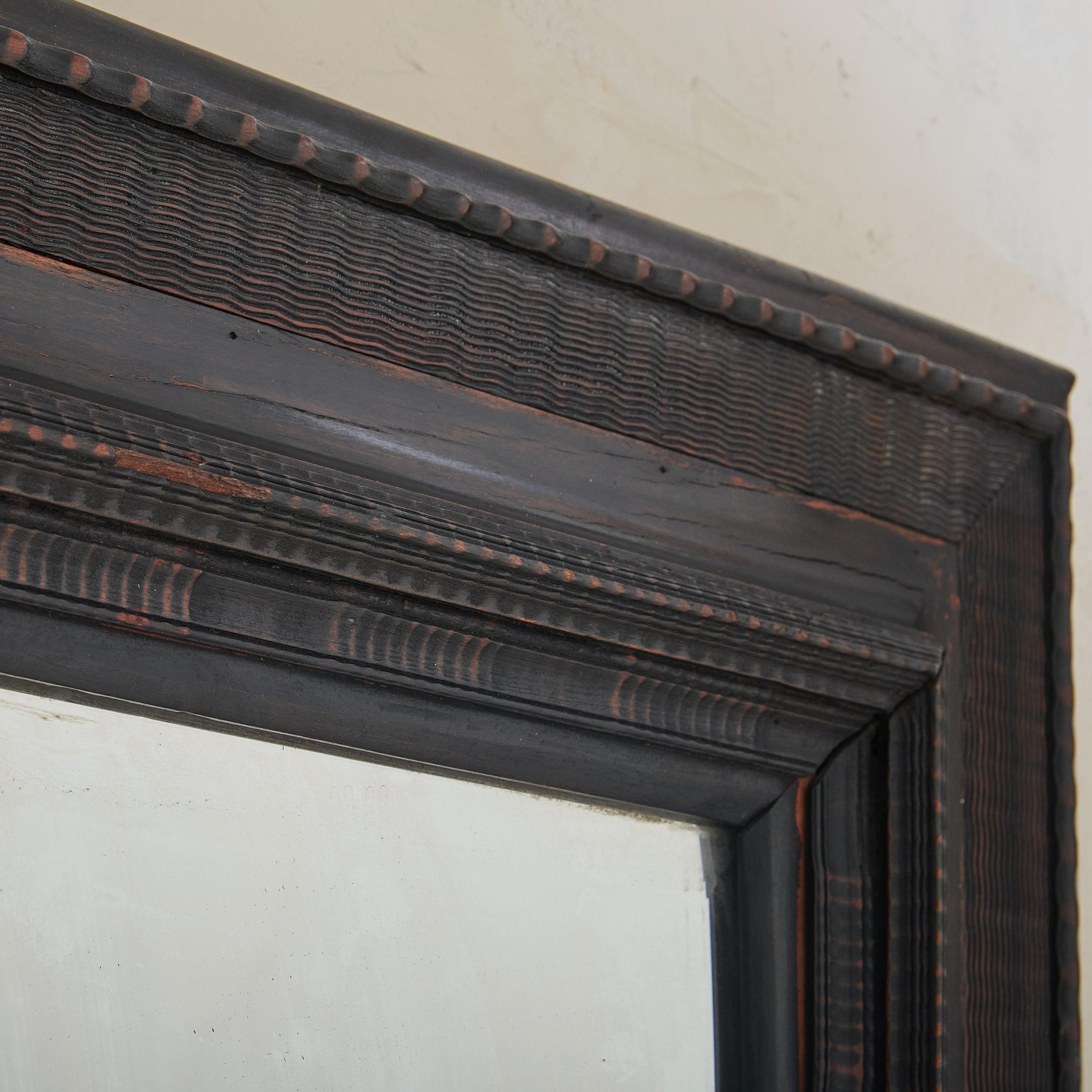 italien Large Italian Black Ebonized Wood Wall Mirror, 19th Century en vente