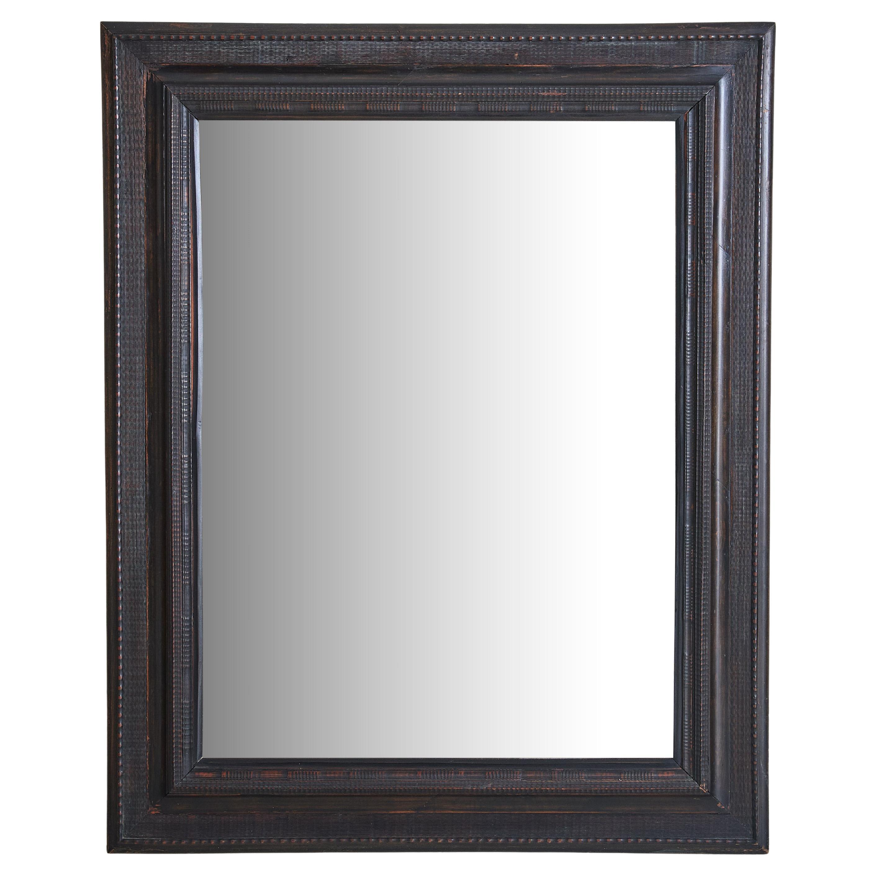 Large Italian Black Ebonized Wood Wall Mirror, 19th Century
