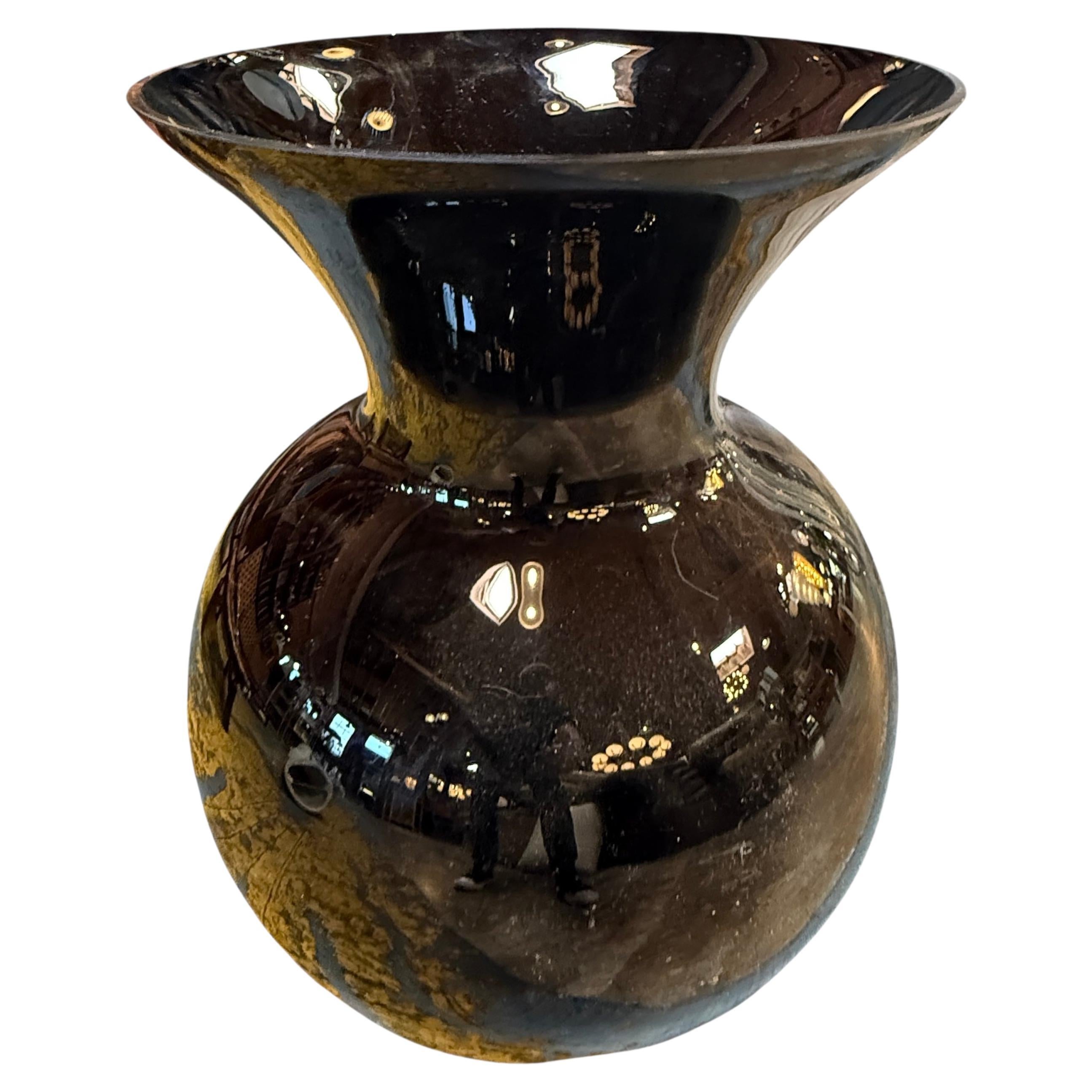 Große italienische Vase aus schwarzem Muranoglas im Angebot