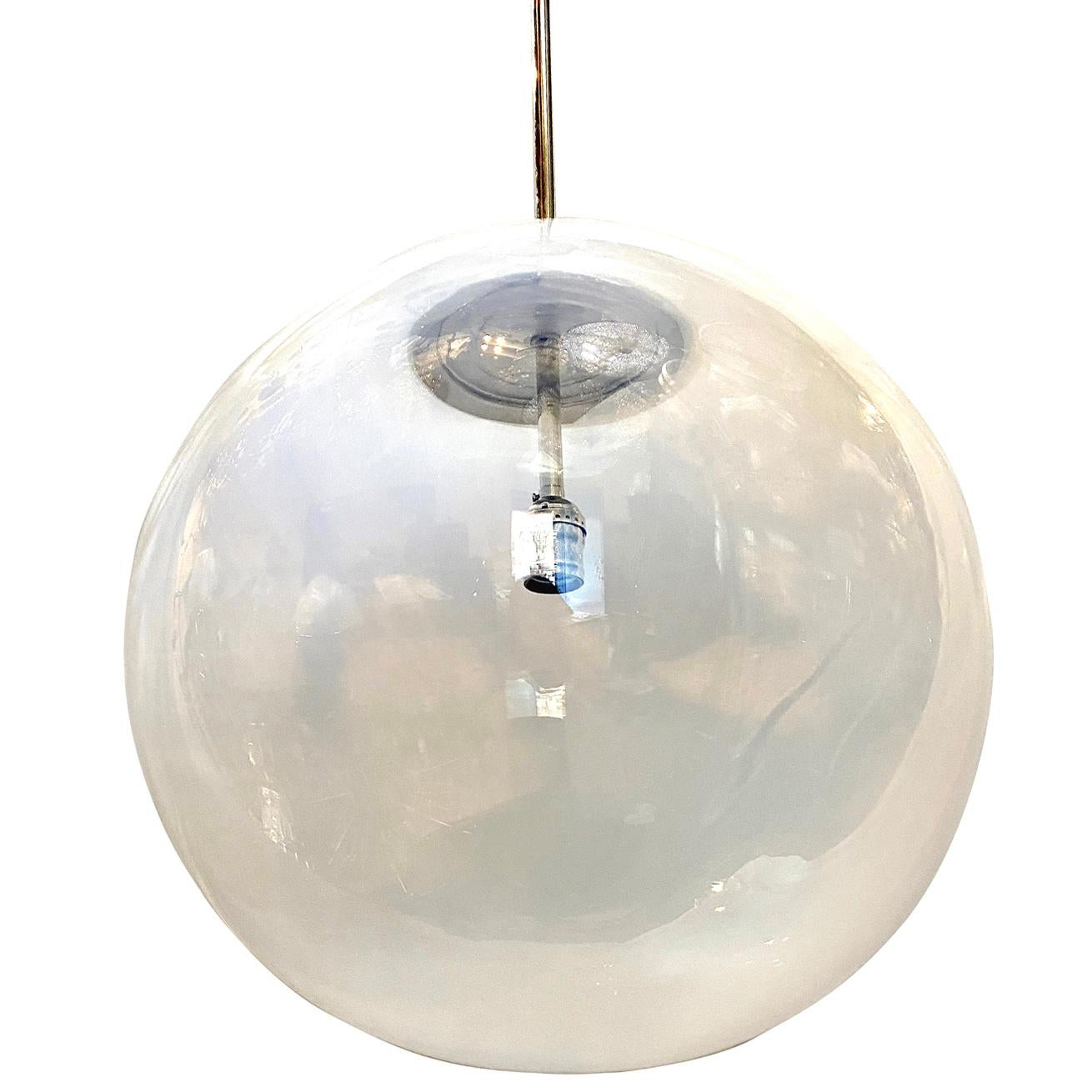 Large Italian Blown Opaline Glass Light Fixture In Good Condition For Sale In New York, NY