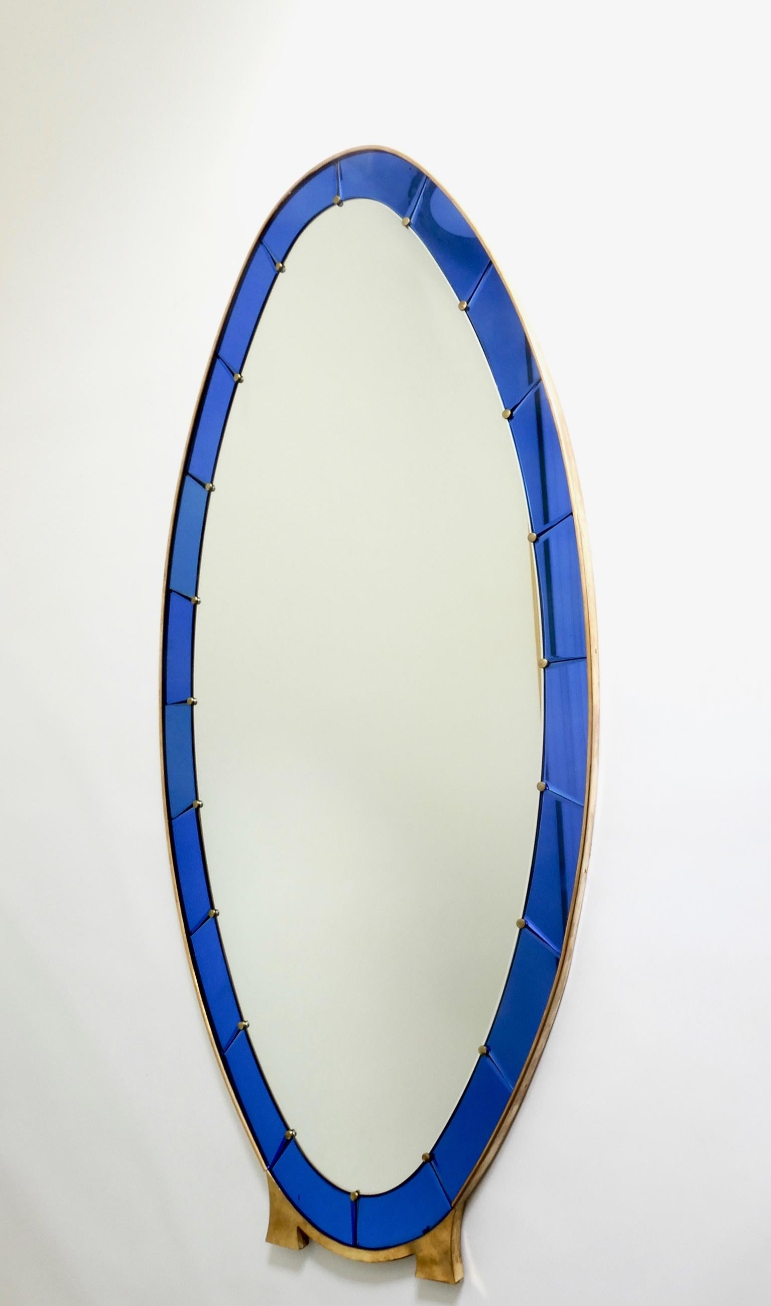 Large Italian blue crystal art standing mirror.