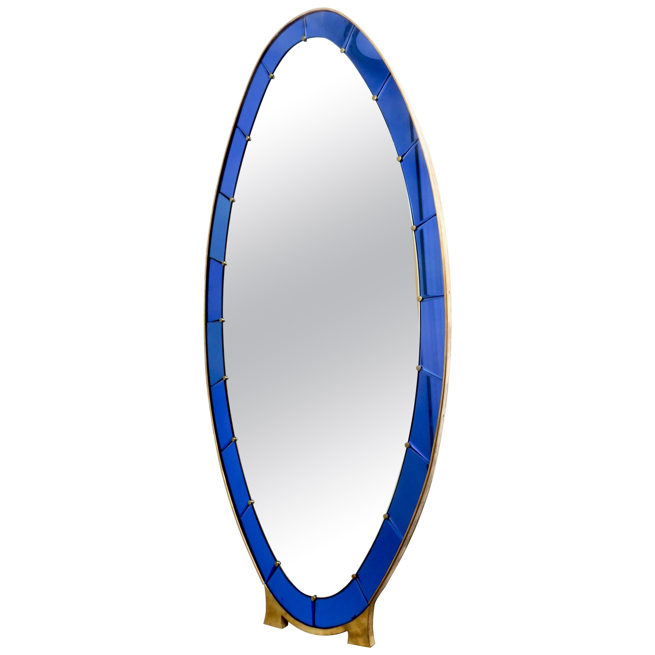 Large Italian Blue Crystal Art Standing Mirror