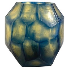 Large Italian blue Multi Faceted Studio glass Vase. 